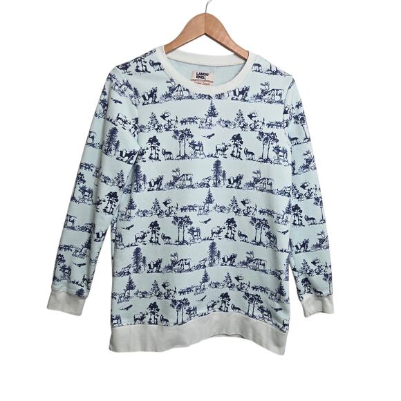 Vtg Lands End Sweatshirt Womens Small (6-8) Teal Blue Nature Bear Moose Wildlife - Picture 1 of 11